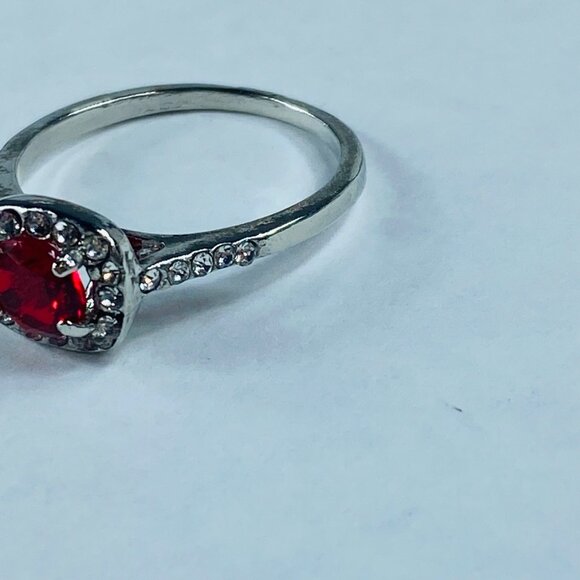 Fashion Ring Stone is Red Shade in Silver Color Band Rhinestone Accents size 9 - Picture 5 of 9